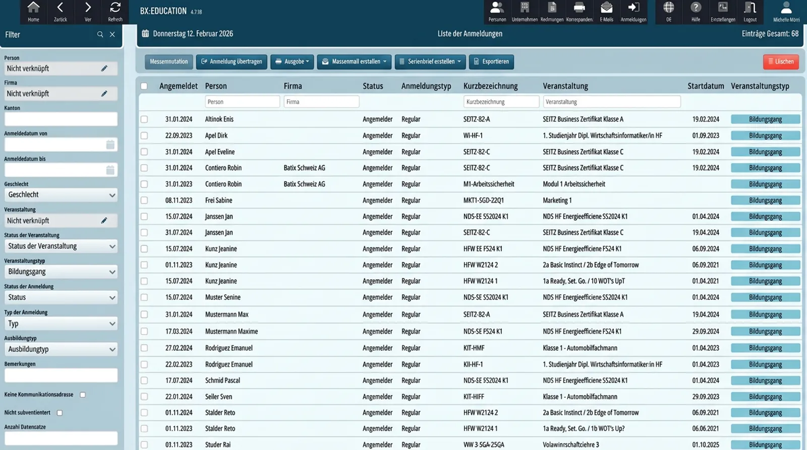Screenshot von Anmeldungen effizient verwalten