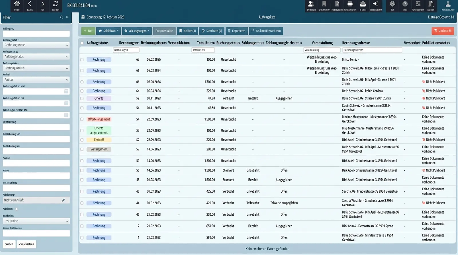 Screenshot von Finanzen und Subventionen