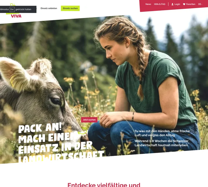 agriviva.ch — die neue Webseite mit Hero "Pack an! Mach einen Einsatz in der Landwirtschaft"