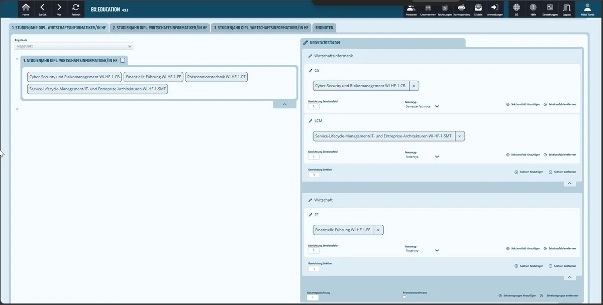 Screenshot Notentool BX:EDUCATION